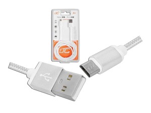  Kabel USB -microUSB 2m w oplocie biały
